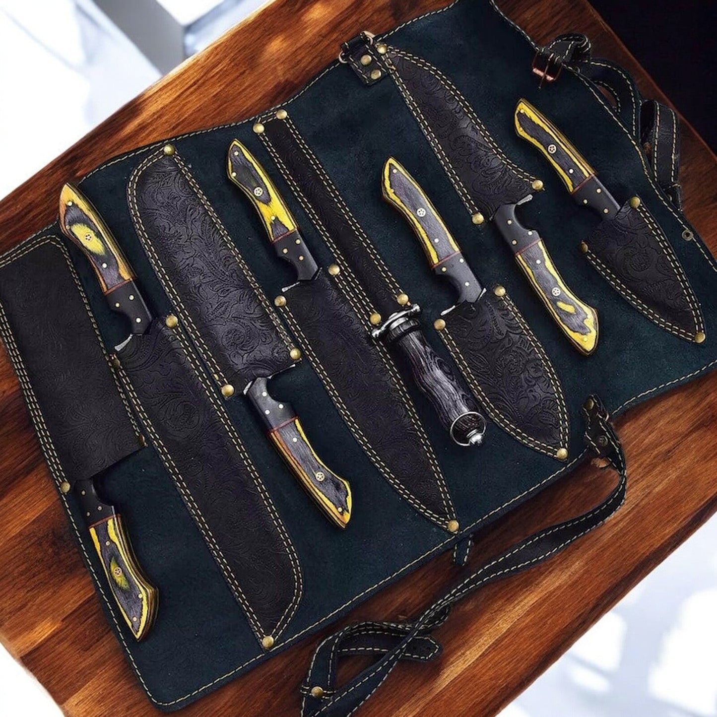 Damascus Knife Store Handmade Kitchen Knives Set | Exotic Wood & Horn - Angler's Pro Tackle & Outdoors