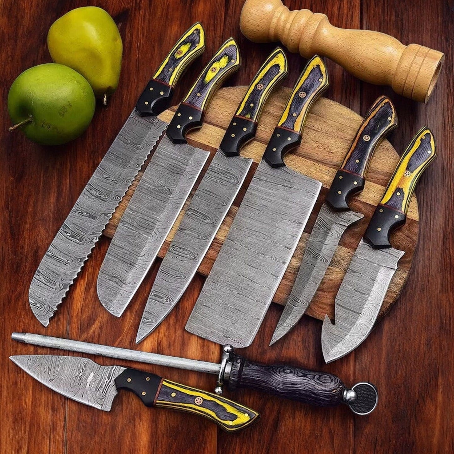 Damascus Knife Store Handmade Kitchen Knives Set | Exotic Wood & Horn - Angler's Pro Tackle & Outdoors