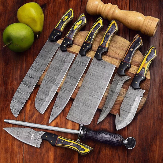 Damascus Knife Store Handmade Kitchen Knives Set | Exotic Wood & Horn - Angler's Pro Tackle & Outdoors