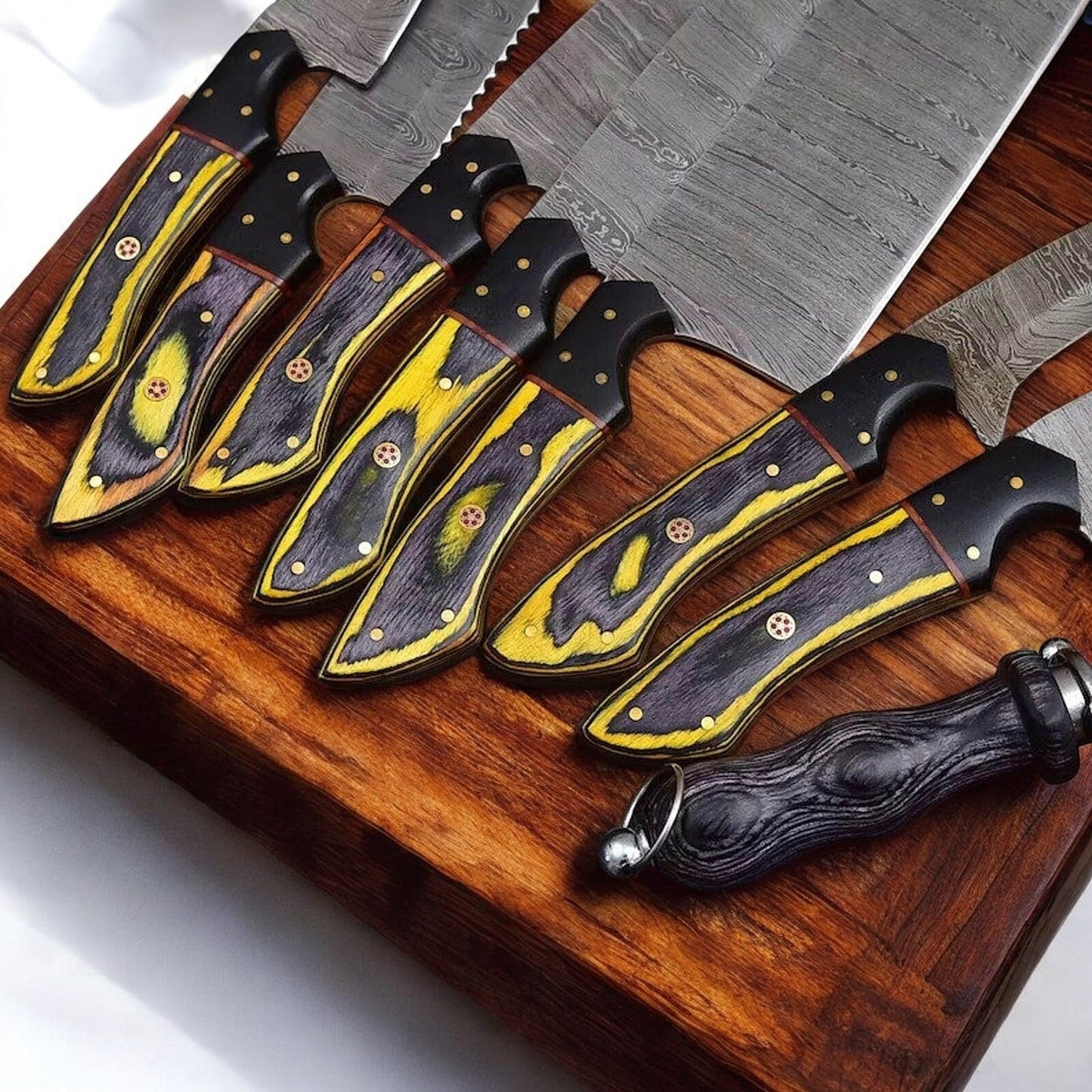 Damascus Knife Store Handmade Kitchen Knives Set | Exotic Wood & Horn - Angler's Pro Tackle & Outdoors