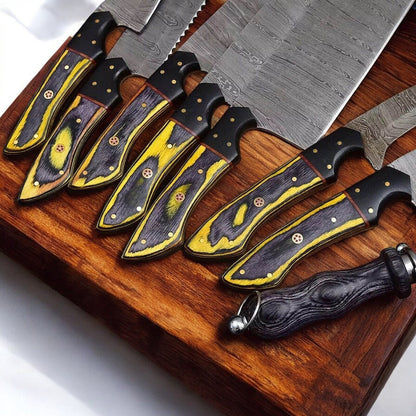 Damascus Knife Store Handmade Kitchen Knives Set | Exotic Wood & Horn - Angler's Pro Tackle & Outdoors