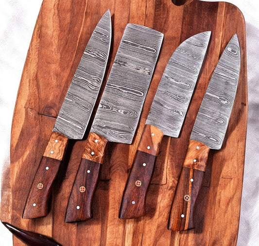 Damascus Knife Store Handmade Kitchen Knives Set – Olive & Rosewood - Angler's Pro Tackle & Outdoors