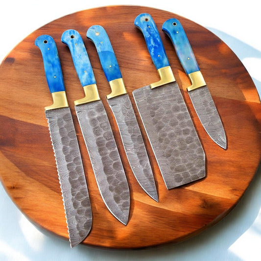 Damascus Knife Store Handmade Kitchen Knives Set with Bone Handles - Angler's Pro Tackle & Outdoors