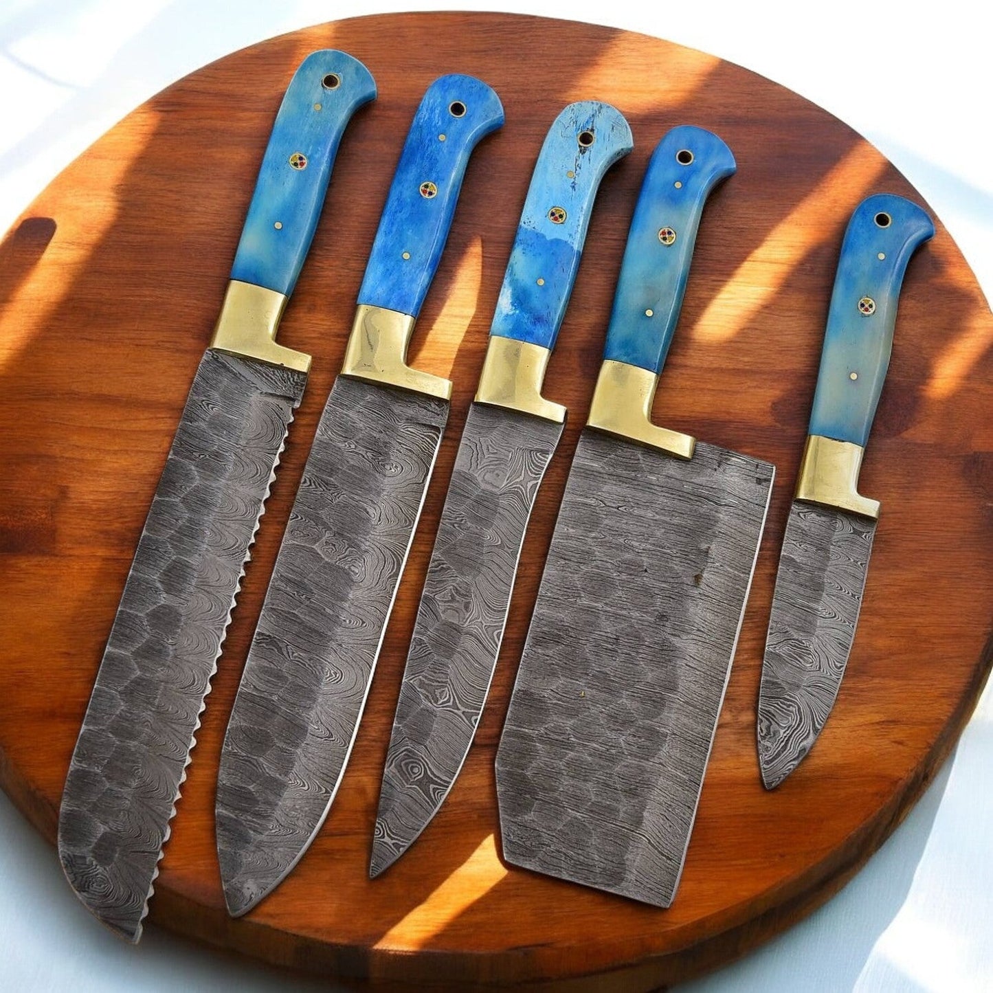 Damascus Knife Store Handmade Kitchen Knives Set with Bone Handles - Angler's Pro Tackle & Outdoors