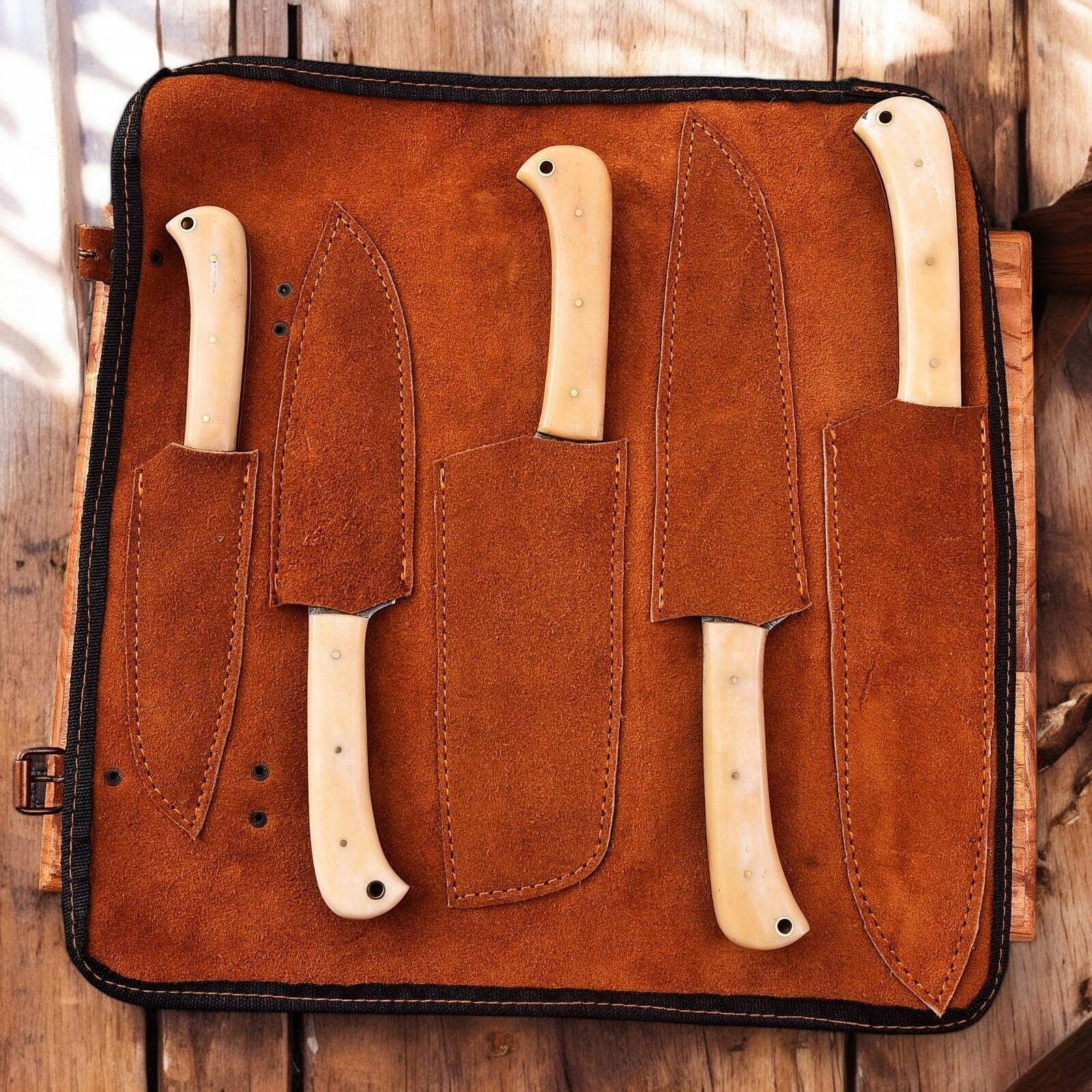 Damascus Knife Store Handmade Kitchen Knives Set with Bone Handles - Angler's Pro Tackle & Outdoors