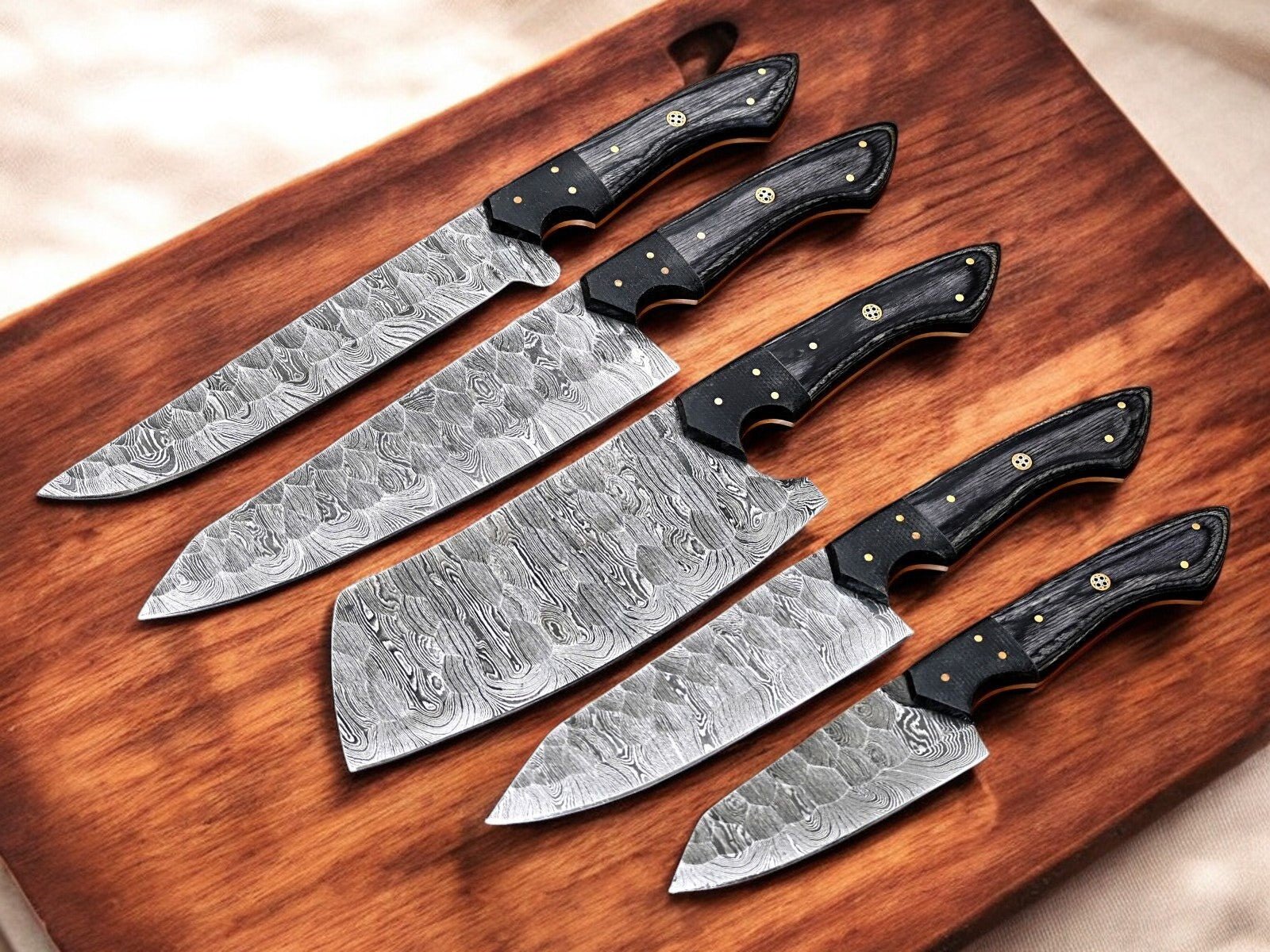 Damascus Knife Store Handmade Kitchen Knives Set with Exotic Wood - Angler's Pro Tackle & Outdoors
