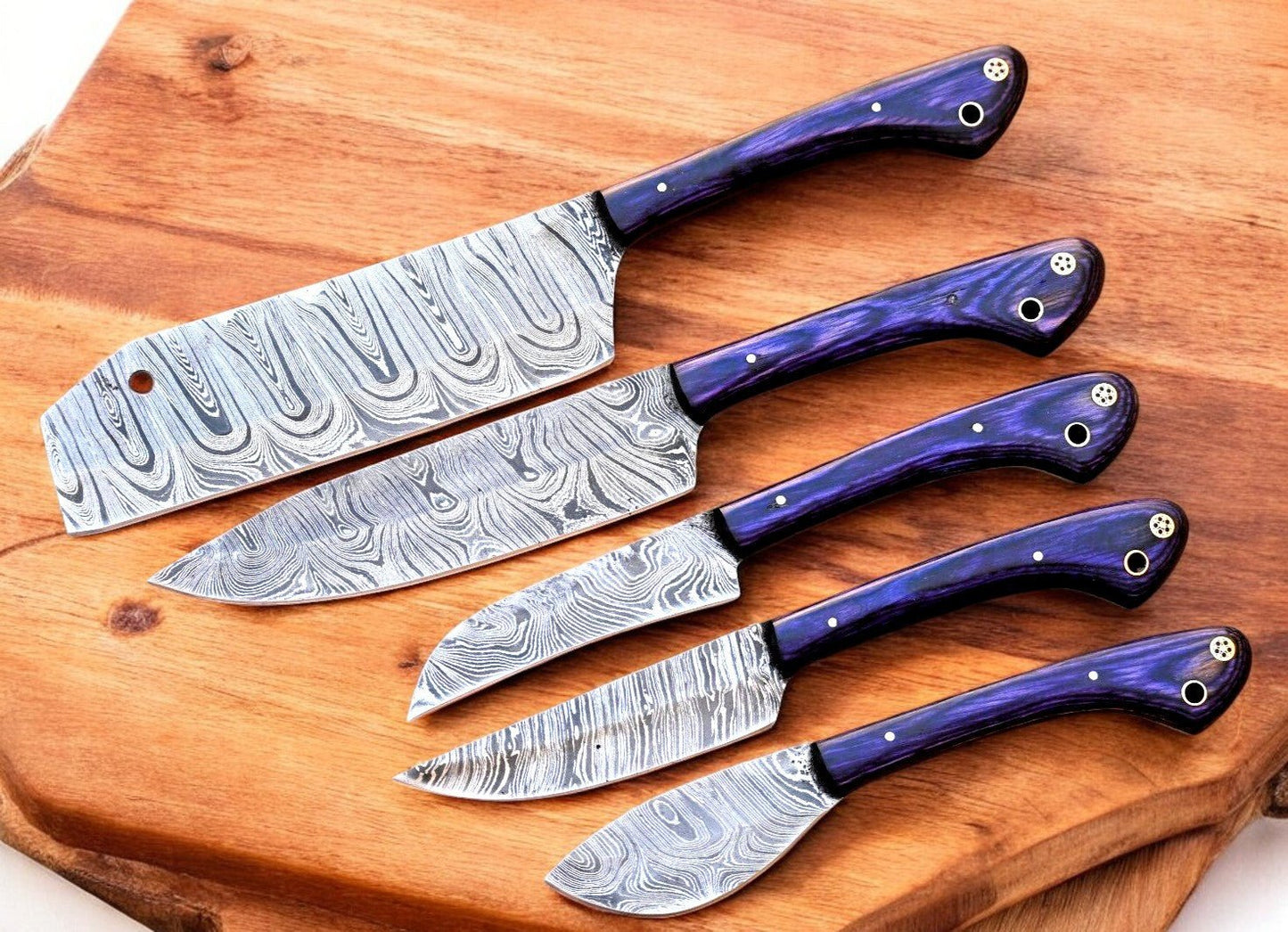 Damascus Knife Store Handmade Kitchen Knives Set with Exotic Wood Handles - Angler's Pro Tackle & Outdoors