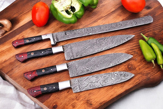 Damascus Knife Store Handmade Kitchen Knives Set with Exotic Wood Handles - Angler's Pro Tackle & Outdoors