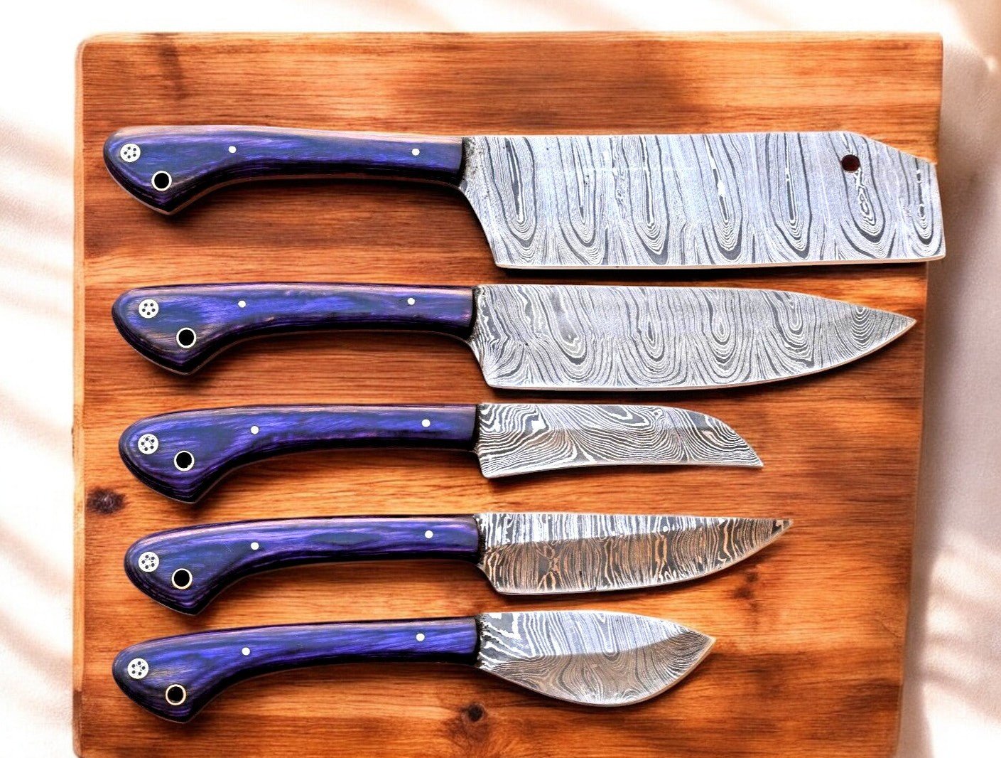 Damascus Knife Store Handmade Kitchen Knives Set with Exotic Wood Handles - Angler's Pro Tackle & Outdoors