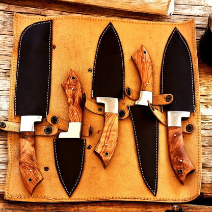 Damascus Knife Store Handmade Kitchen Knives Set with Olivewood Handle - Angler's Pro Tackle & Outdoors
