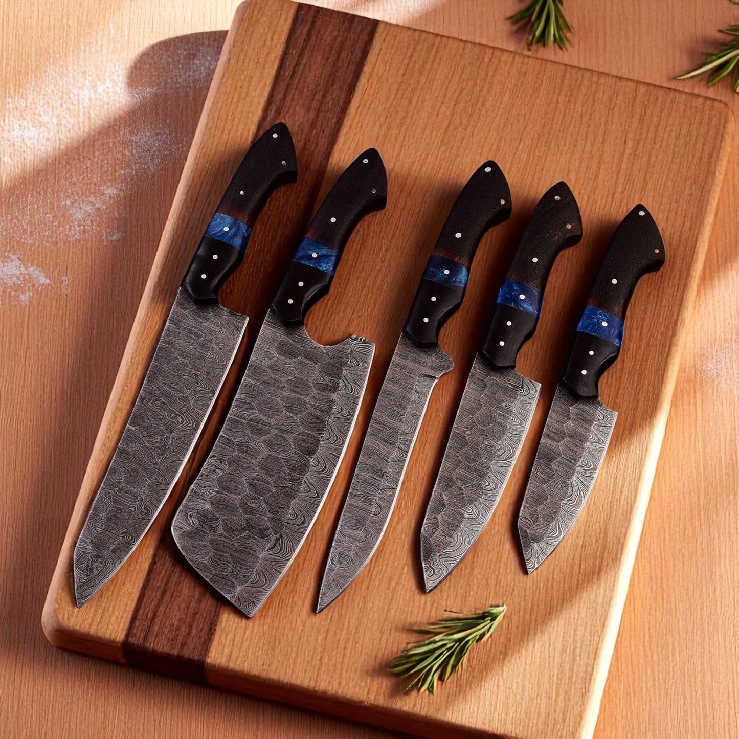 Damascus Knife Store Handmade Kitchen Knives Set with Resin Handle - Angler's Pro Tackle & Outdoors
