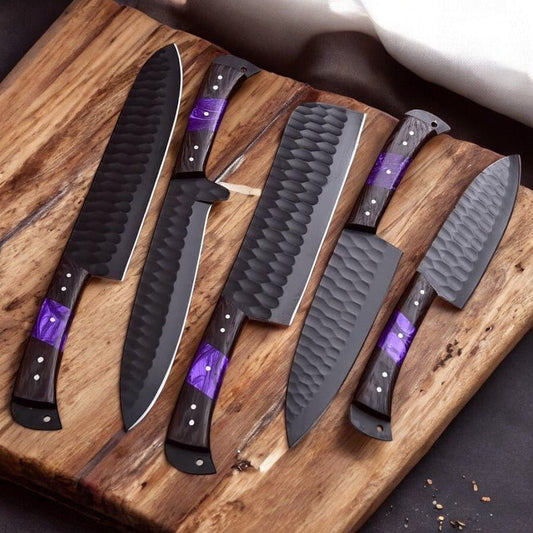 Damascus Knife Store Handmade Kitchen Knives with Leather Roll - Angler's Pro Tackle & Outdoors