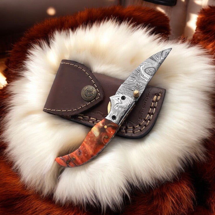 Damascus Knife Store Handmade Pocket Knife – Epoxy Resin Handle - Angler's Pro Tackle & Outdoors