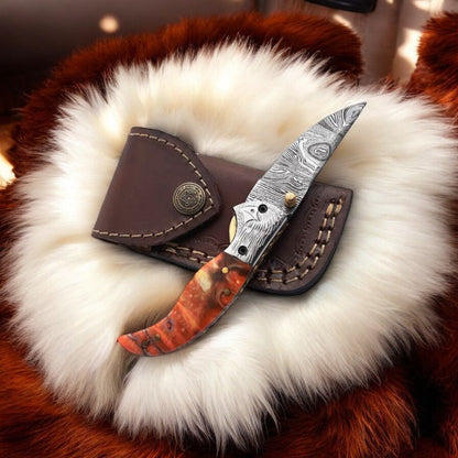 Damascus Knife Store Handmade Pocket Knife – Epoxy Resin Handle - Angler's Pro Tackle & Outdoors