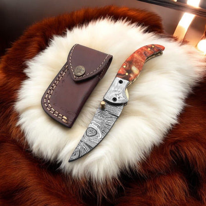 Damascus Knife Store Handmade Pocket Knife – Epoxy Resin Handle - Angler's Pro Tackle & Outdoors