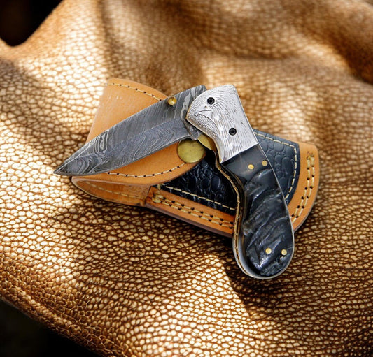 Damascus Knife Store Handmade Pocket Knife – Sheep Horn Handle - Angler's Pro Tackle & Outdoors