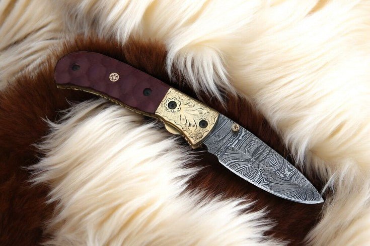 Damascus Knife Store Handmade Pocket Knife with Micarta Handle - Angler's Pro Tackle & Outdoors