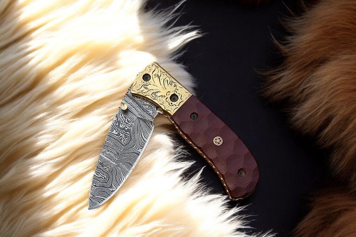 Damascus Knife Store Handmade Pocket Knife with Micarta Handle - Angler's Pro Tackle & Outdoors