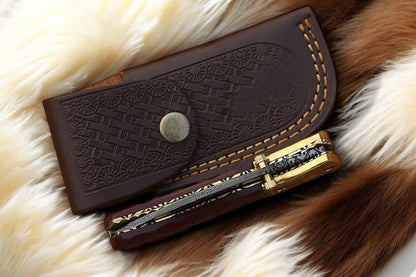 Damascus Knife Store Handmade Pocket Knife with Micarta Handle - Angler's Pro Tackle & Outdoors