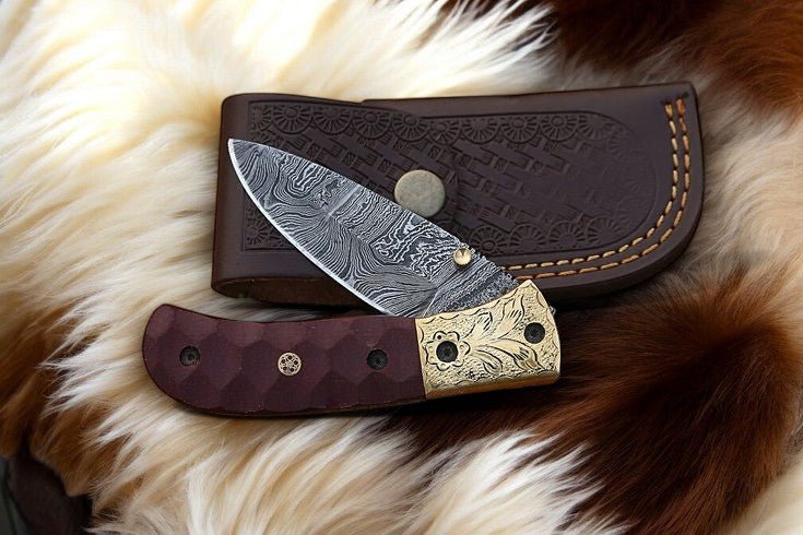 Damascus Knife Store Handmade Pocket Knife with Micarta Handle - Angler's Pro Tackle & Outdoors