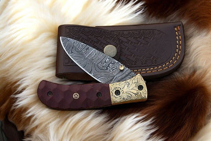 Damascus Knife Store Handmade Pocket Knife with Micarta Handle - Angler's Pro Tackle & Outdoors