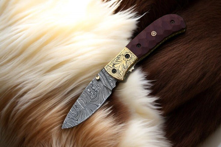 Damascus Knife Store Handmade Pocket Knife with Micarta Handle - Angler's Pro Tackle & Outdoors