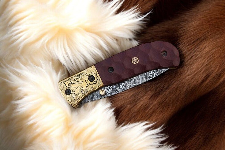 Damascus Knife Store Handmade Pocket Knife with Micarta Handle - Angler's Pro Tackle & Outdoors