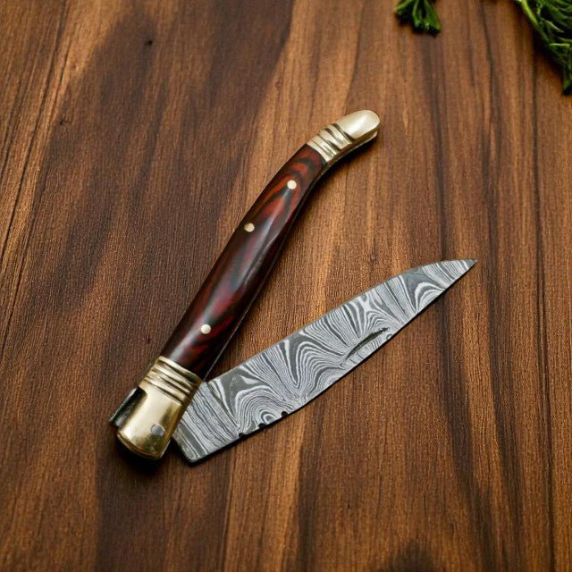 Damascus Knife Store Handmade Pocket Knife with Wood Handle - 4" - Angler's Pro Tackle & Outdoors