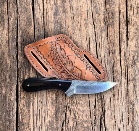 Damascus Knife Store Handmade Rasp Steel Belt Knife with Buffalo Horn Grip - Angler's Pro Tackle & Outdoors