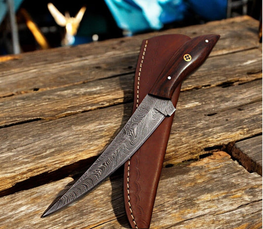 Damascus Knife Store Handmade Steel Fillet Knife with Rosewood Handle - Angler's Pro Tackle & Outdoors