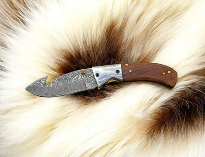 Damascus Knife Store Handmade Steel Folding Knife with Rosewood Handle - Angler's Pro Tackle & Outdoors