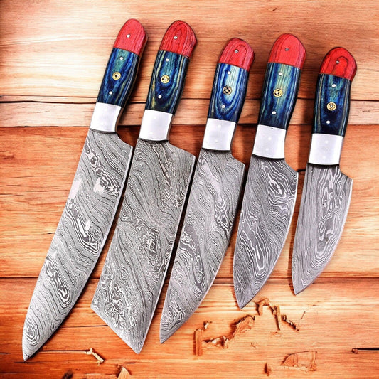 Damascus Knife Store Handmade Steel Kitchen Knives Set – Exotic Wood Handles - Angler's Pro Tackle & Outdoors
