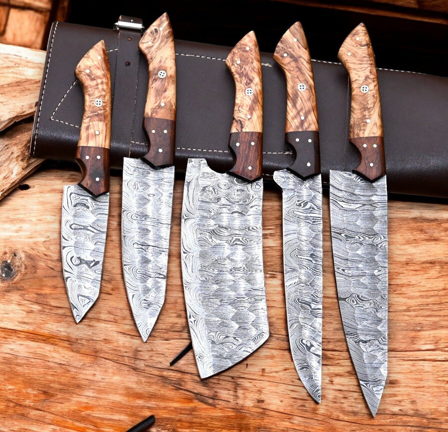 Damascus Knife Store Handmade Steel Kitchen Knives Set – Rosewood Handle - Angler's Pro Tackle & Outdoors