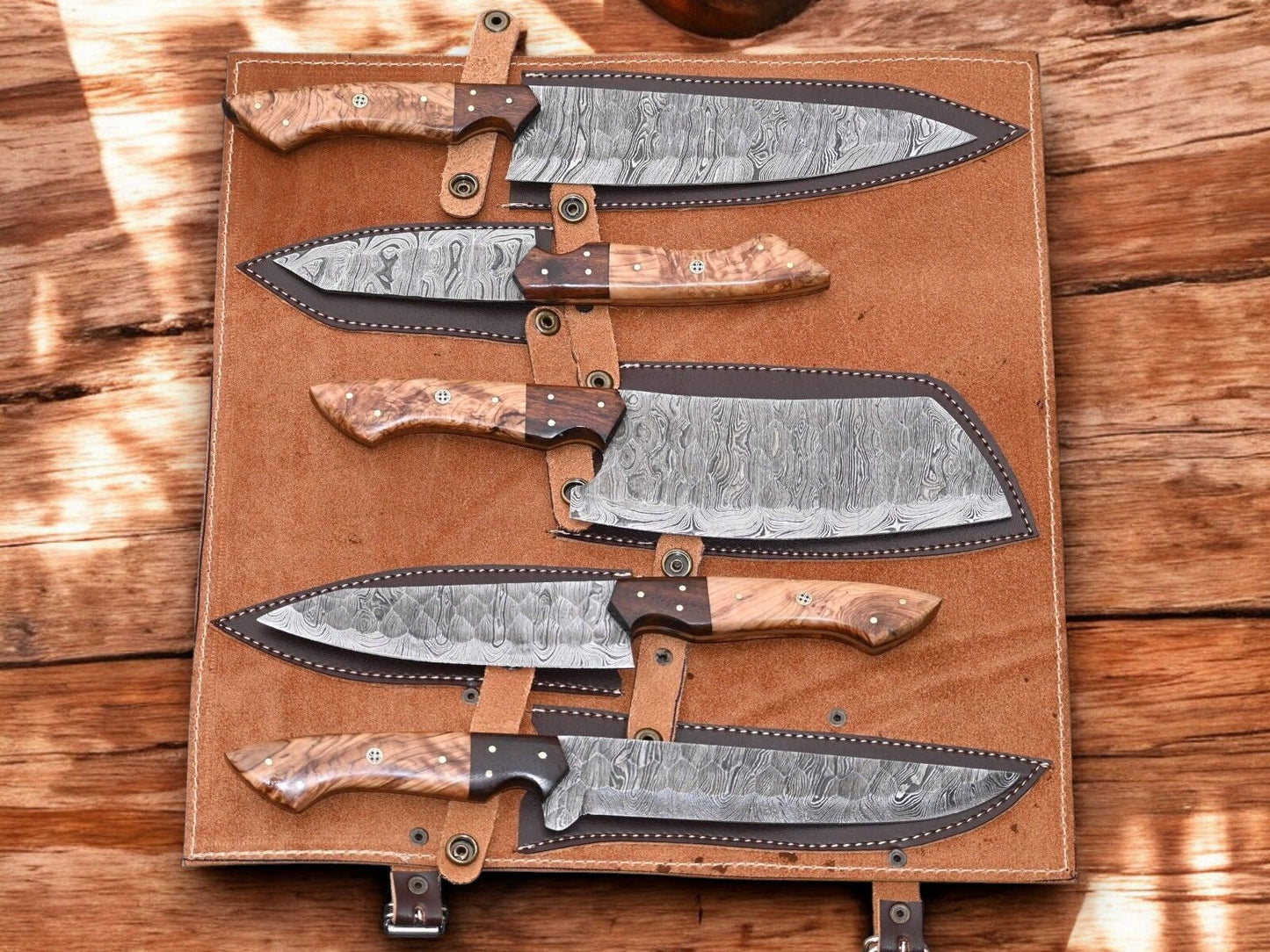 Damascus Knife Store Handmade Steel Kitchen Knives Set – Rosewood Handle - Angler's Pro Tackle & Outdoors