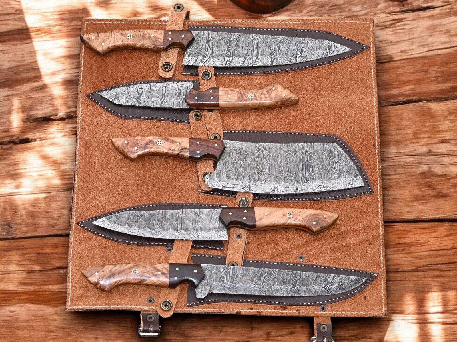 Damascus Knife Store Handmade Steel Kitchen Knives Set – Rosewood Handle - Angler's Pro Tackle & Outdoors