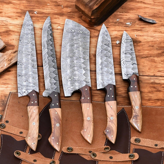 Damascus Knife Store Handmade Steel Kitchen Knives Set – Rosewood Handle - Angler's Pro Tackle & Outdoors
