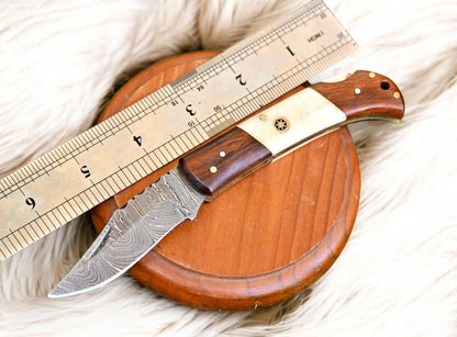 Damascus Knife Store Handmade Steel Pocket Knife – Rosewood & Bone - Angler's Pro Tackle & Outdoors