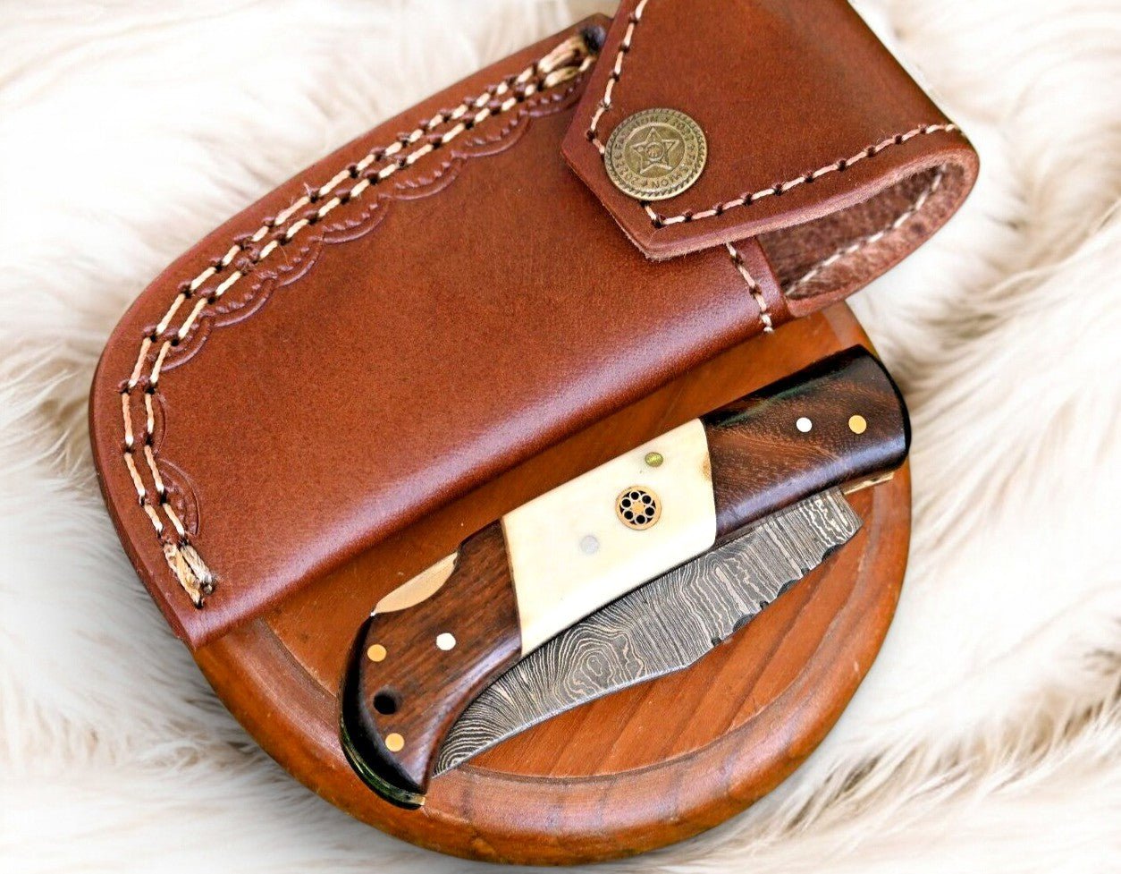 Damascus Knife Store Handmade Steel Pocket Knife – Rosewood & Bone - Angler's Pro Tackle & Outdoors