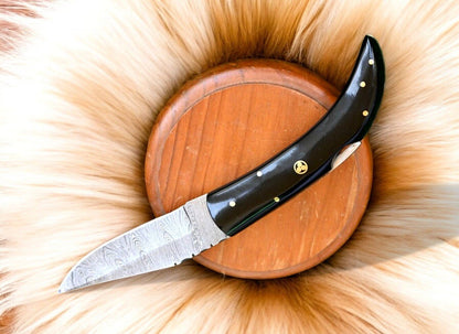 Damascus Knife Store Handmade Steel Pocket Knife with Buffalo Horn - Angler's Pro Tackle & Outdoors