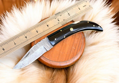 Damascus Knife Store Handmade Steel Pocket Knife with Buffalo Horn - Angler's Pro Tackle & Outdoors