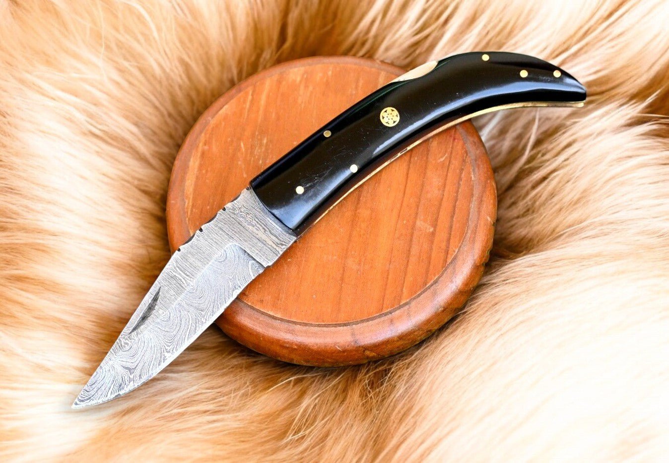 Damascus Knife Store Handmade Steel Pocket Knife with Buffalo Horn - Angler's Pro Tackle & Outdoors