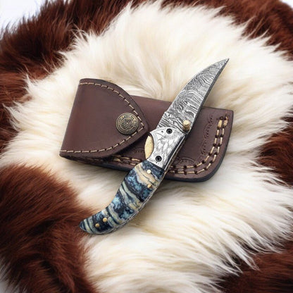 Damascus Knife Store Handmade Steel Pocket Knife with Epoxy Handle - Angler's Pro Tackle & Outdoors