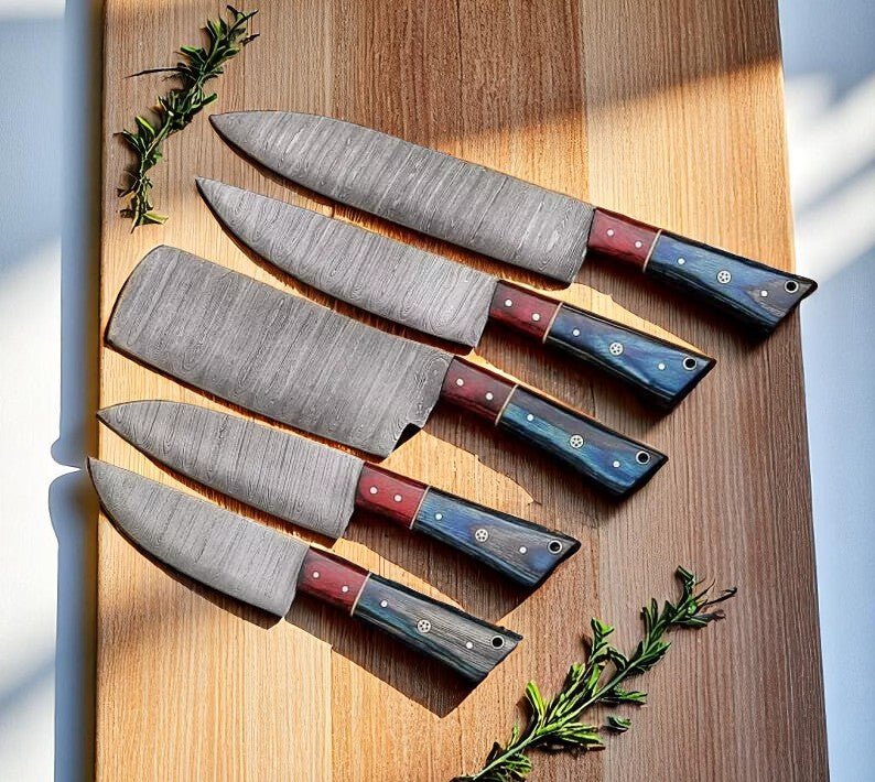 Damascus Knife Store Kitchen Knife Set – 5 - Piece Full Tang Forged Blades - Angler's Pro Tackle & Outdoors