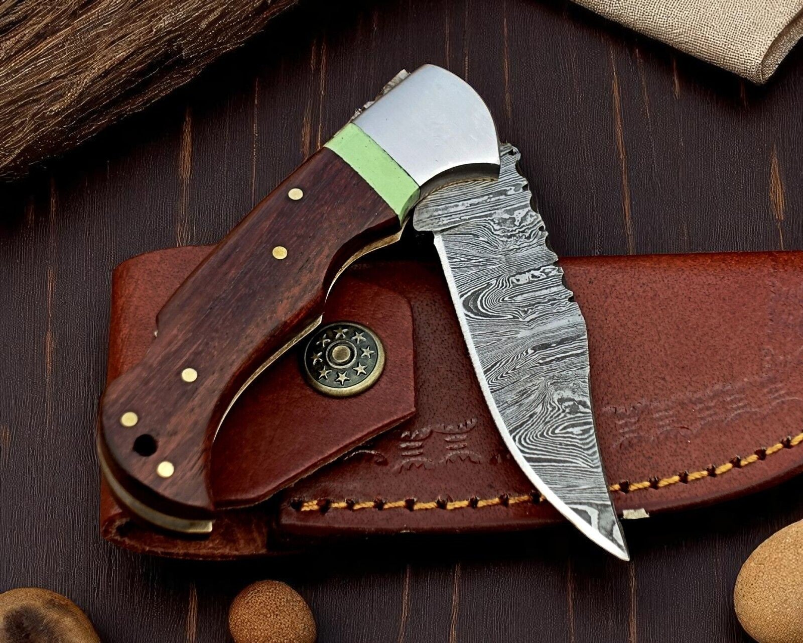 Damascus Knife Store Knives - Rosewood Back Lock 3" Blade - Angler's Pro Tackle & Outdoors