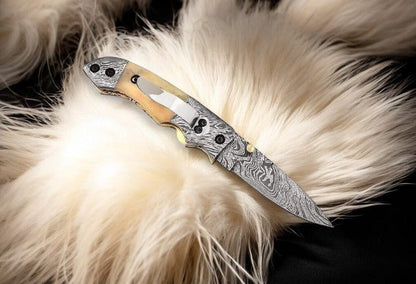 Damascus Knife Store Mini folding knife | Bone Handle pocket knife | 3 inch blade - Angler's Pro Tackle & Outdoors