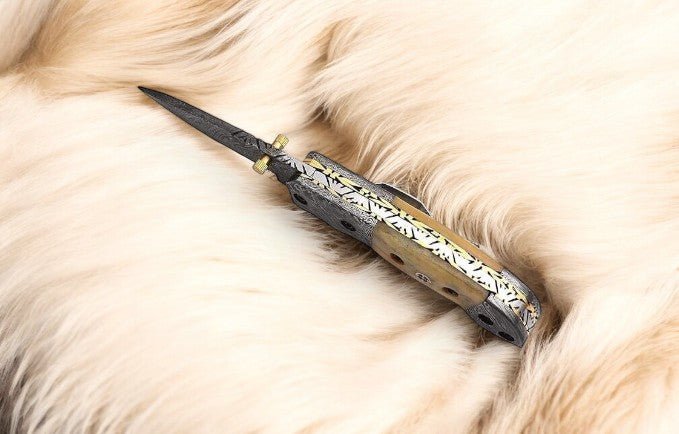 Damascus Knife Store Mini folding knife | Bone Handle pocket knife | 3 inch blade - Angler's Pro Tackle & Outdoors