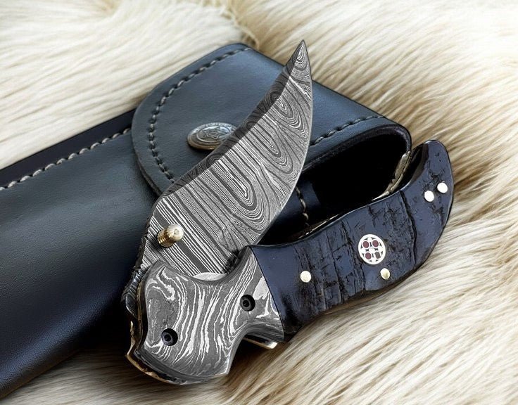 Damascus Knife Store Pocket Knife – Blue Pakka Wood - Angler's Pro Tackle & Outdoors