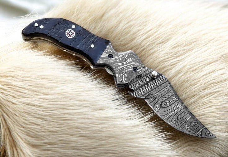 Damascus Knife Store Pocket Knife – Blue Pakka Wood - Angler's Pro Tackle & Outdoors