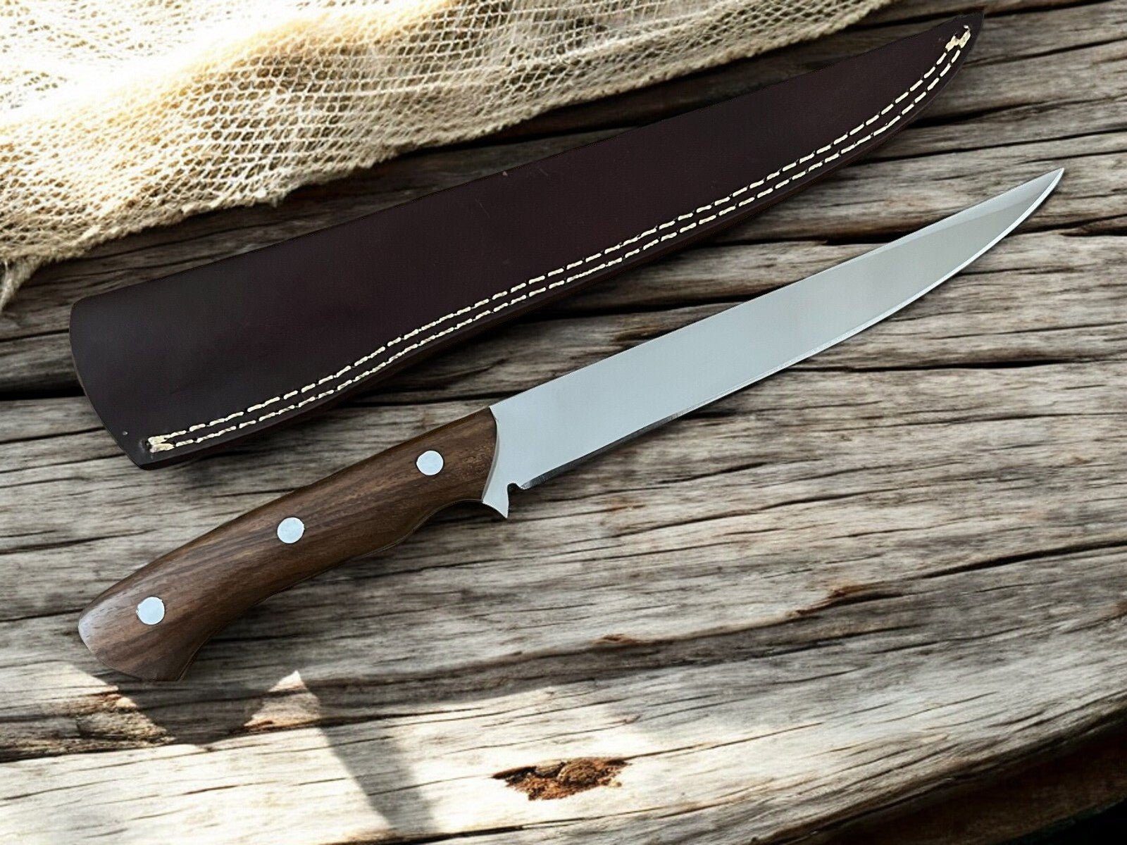 Damascus Knife Store Premium 13.4" Handmade Fillet Knife with Rosewood Handle - Angler's Pro Tackle & Outdoors