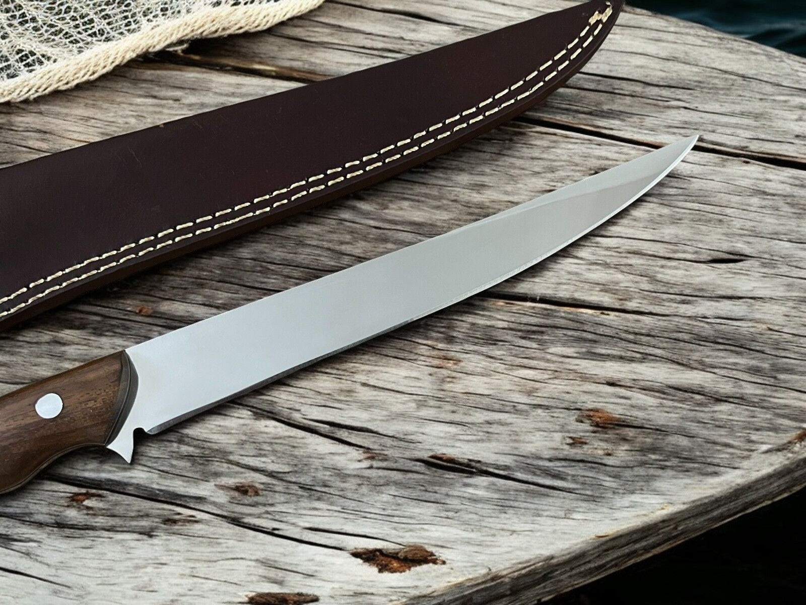 Damascus Knife Store Premium 13.4" Handmade Fillet Knife with Rosewood Handle - Angler's Pro Tackle & Outdoors